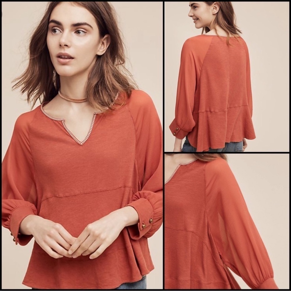 Anthropologie Akemi + Kin Fenn Dolman Sleeve Top Sz XS Rust Pheasant Boho